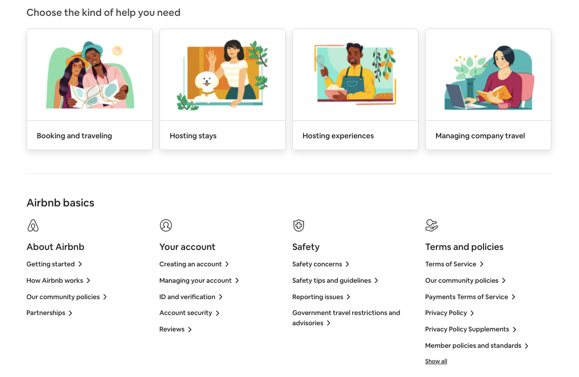 FAQ page on Airbnb website