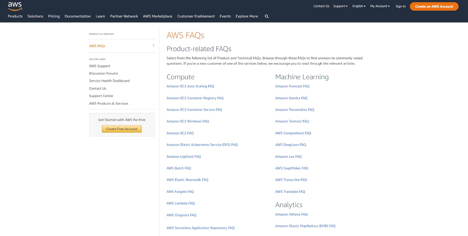 Amazon Web ServicesFAQ page