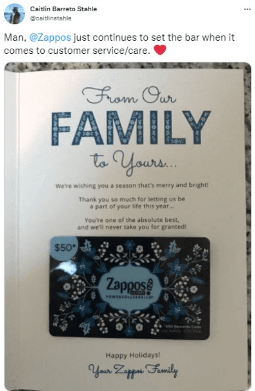 Zappos sent an existing customer a $50 gift card